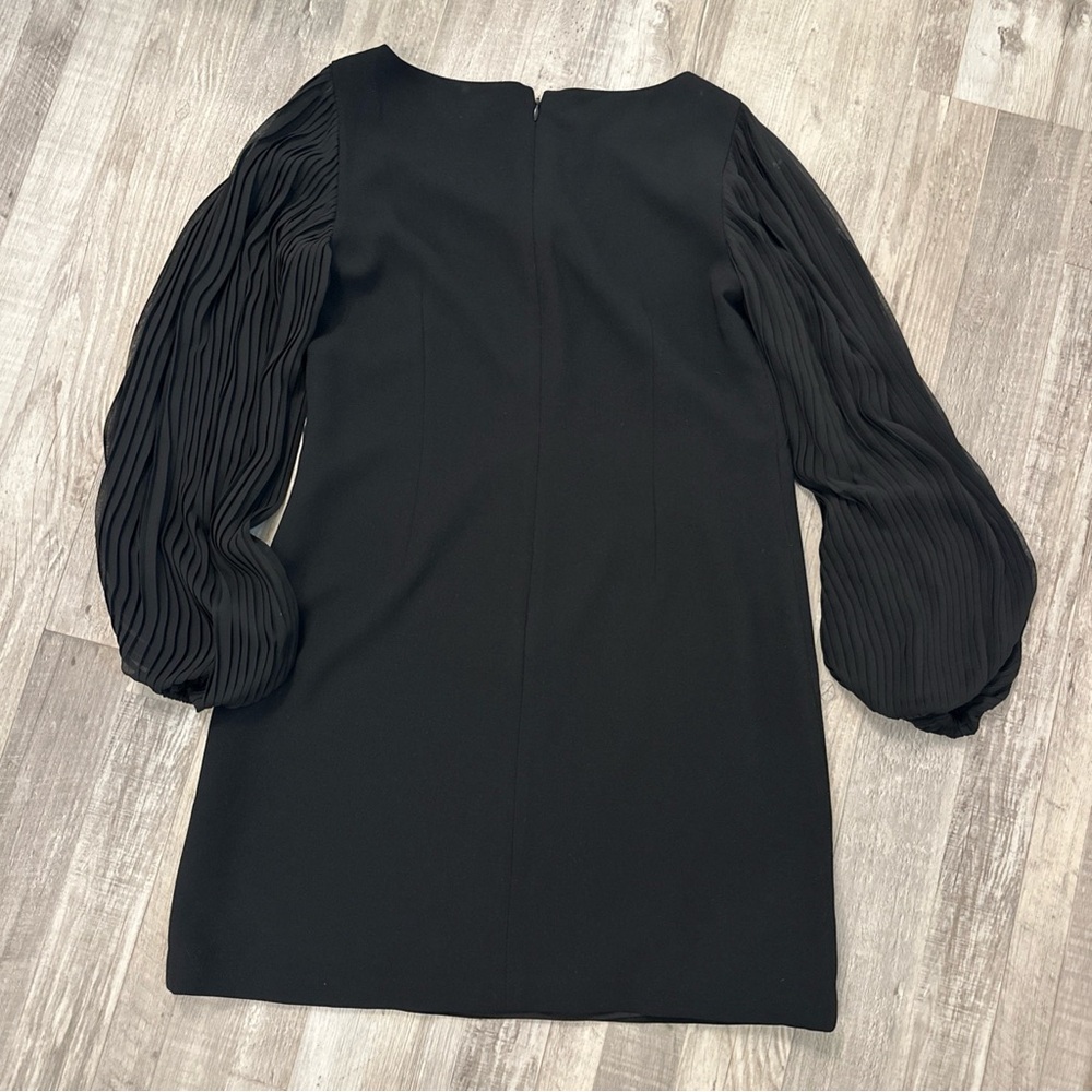 White House Black Market Women Black Cocktail Dress Size 8 Sheer Long Sleeves